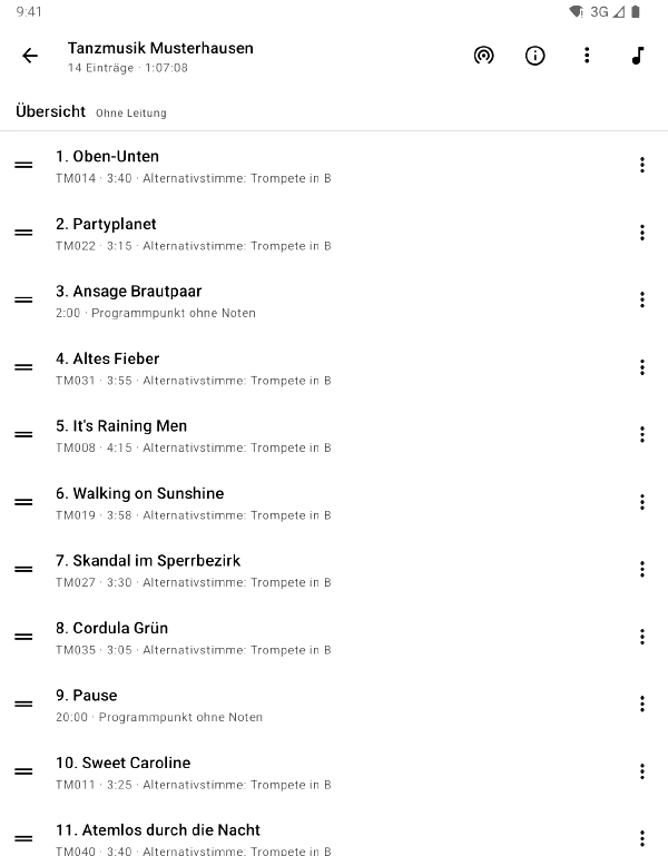 Liedfolge im Stage Mode auf einem E-Reader