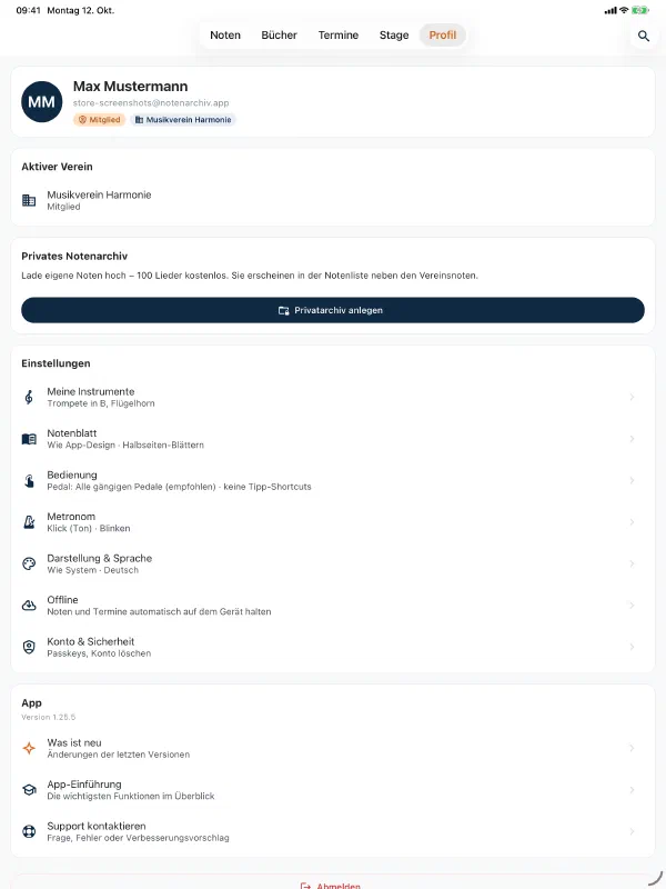 Profil auf dem iPad: Verwaltung, Offline-Regeln und „Termine automatisch offline“