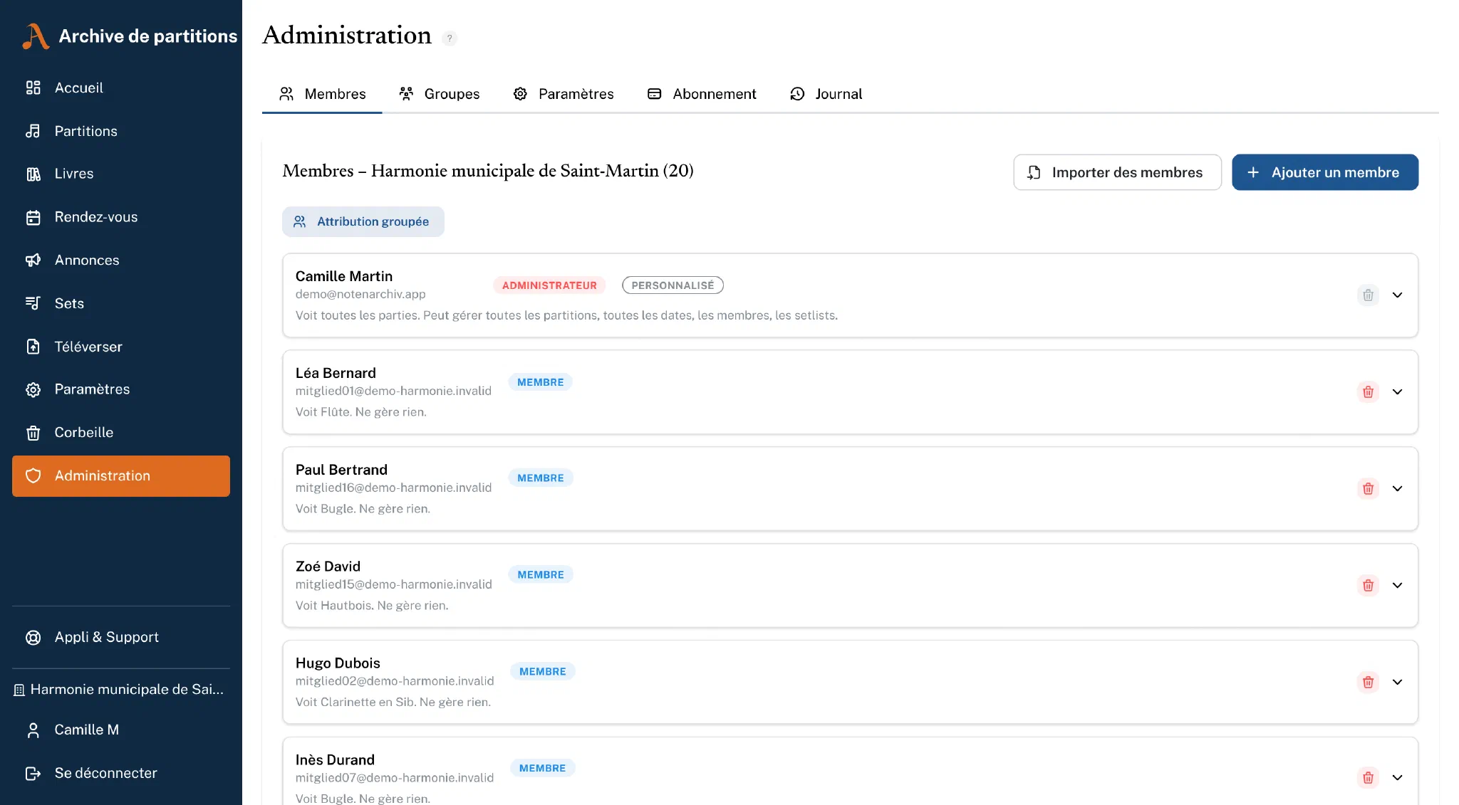 Gestion des membres
