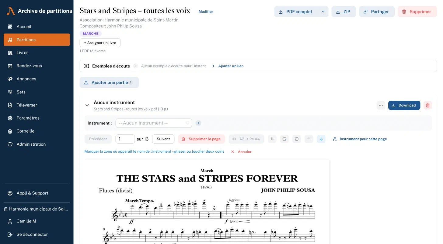 Outils PDF et attribution des instruments