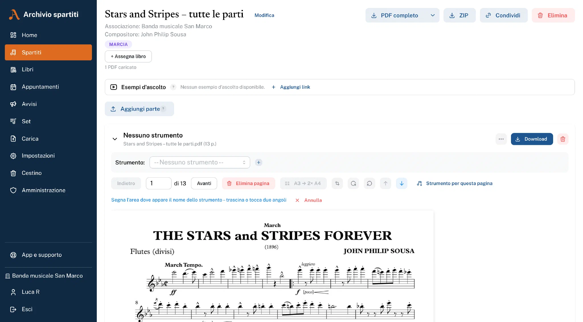 Strumenti PDF e assegnazione degli strumenti